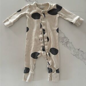 Colored Organics Cream One-Piece Footie with Black Dot Print